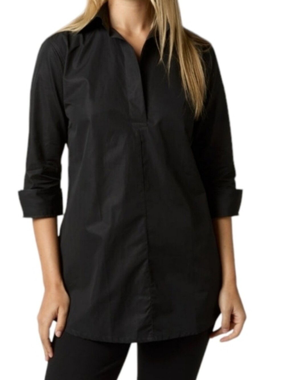 Ann Mashburn Designer Cotton Tunic In Black Cotton Poplin Small